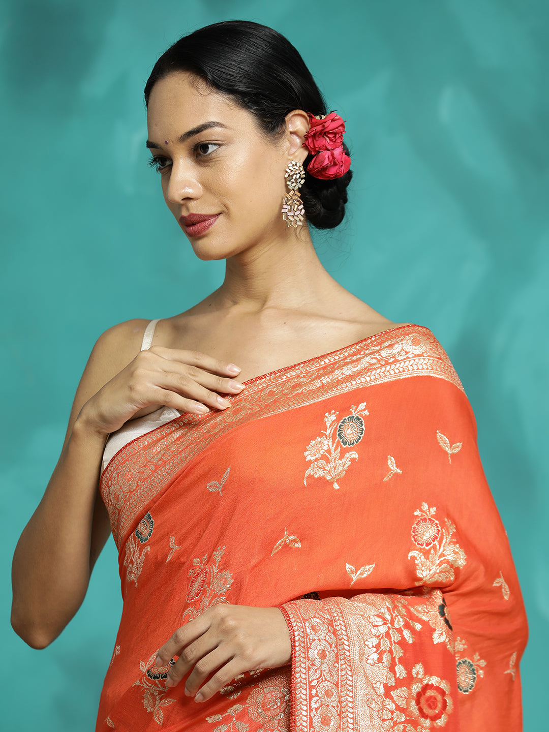 Festive Zari Woven Heavy Banarasi Orange Saree