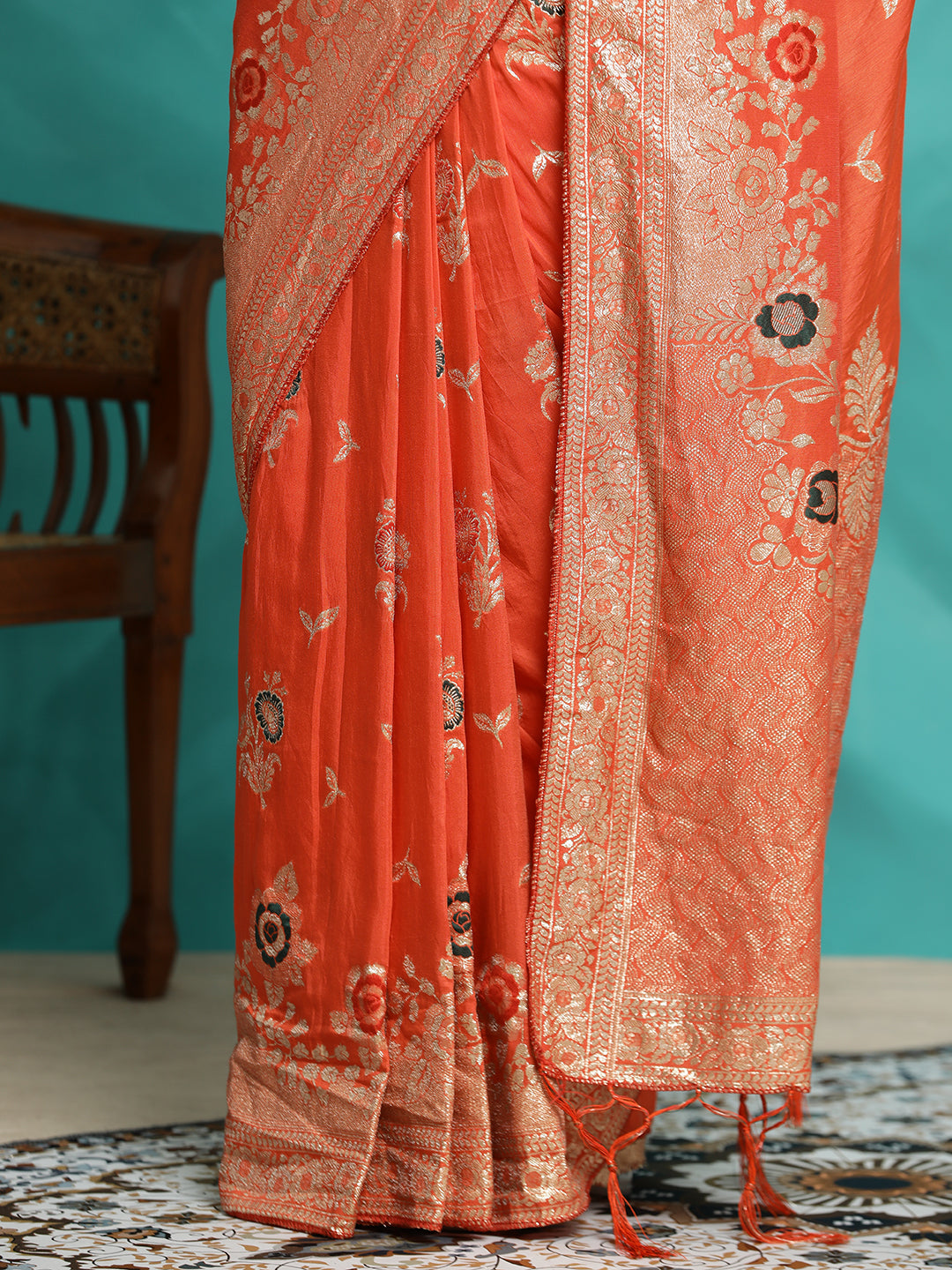 Festive Zari Woven Heavy Banarasi Orange Saree