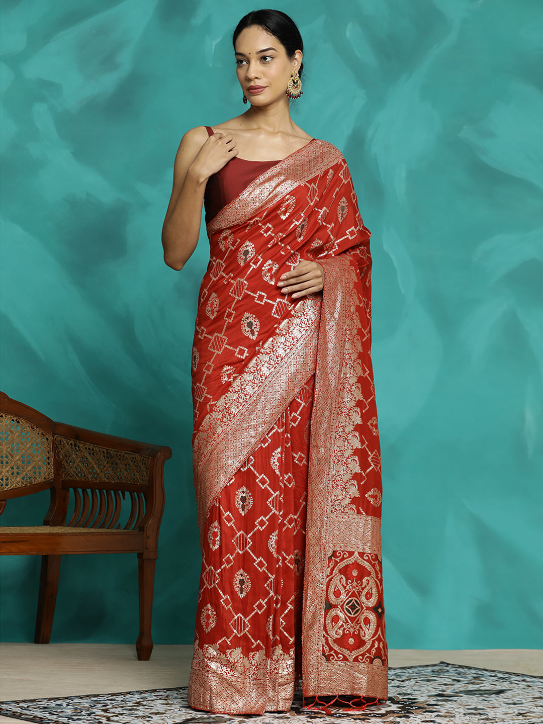 Festive Zari Woven Heavy Banarasi Red Saree