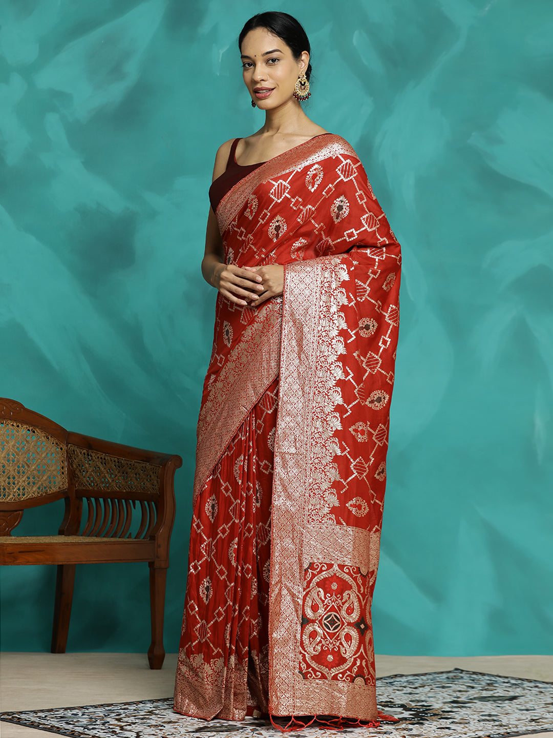 Festive Zari Woven Heavy Banarasi Red Saree