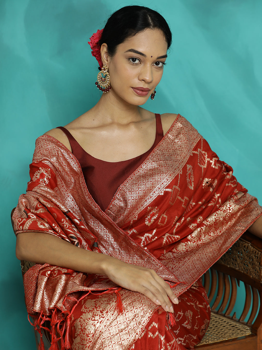 Festive Zari Woven Heavy Banarasi Red Saree