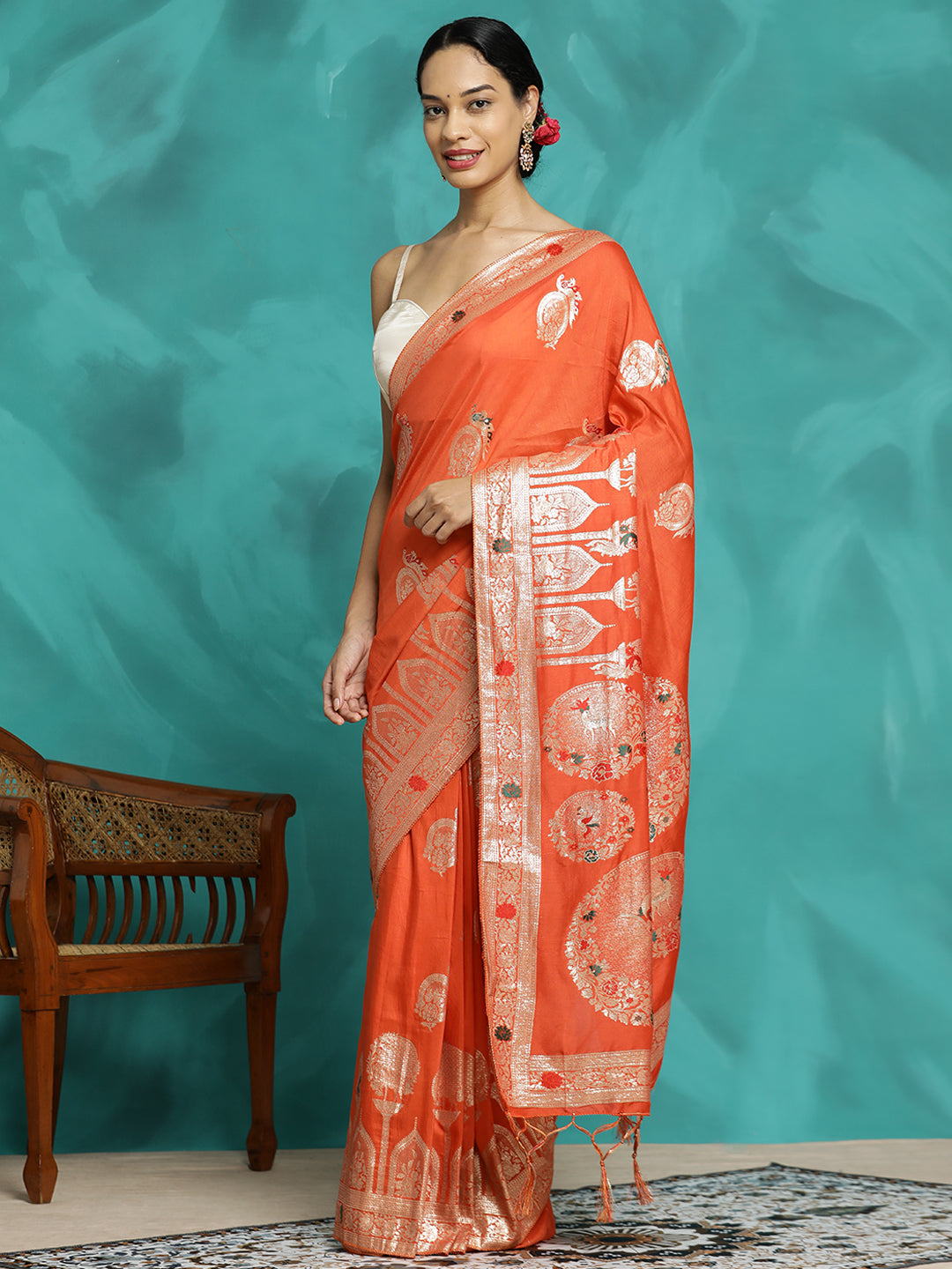 Festive Zari Woven Heavy Orange Banarasi Saree