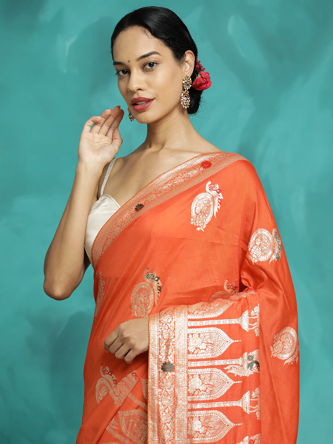 Festive Zari Woven Heavy Orange Banarasi Saree