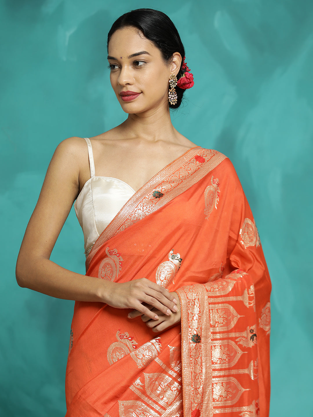 Festive Zari Woven Heavy Orange Banarasi Saree