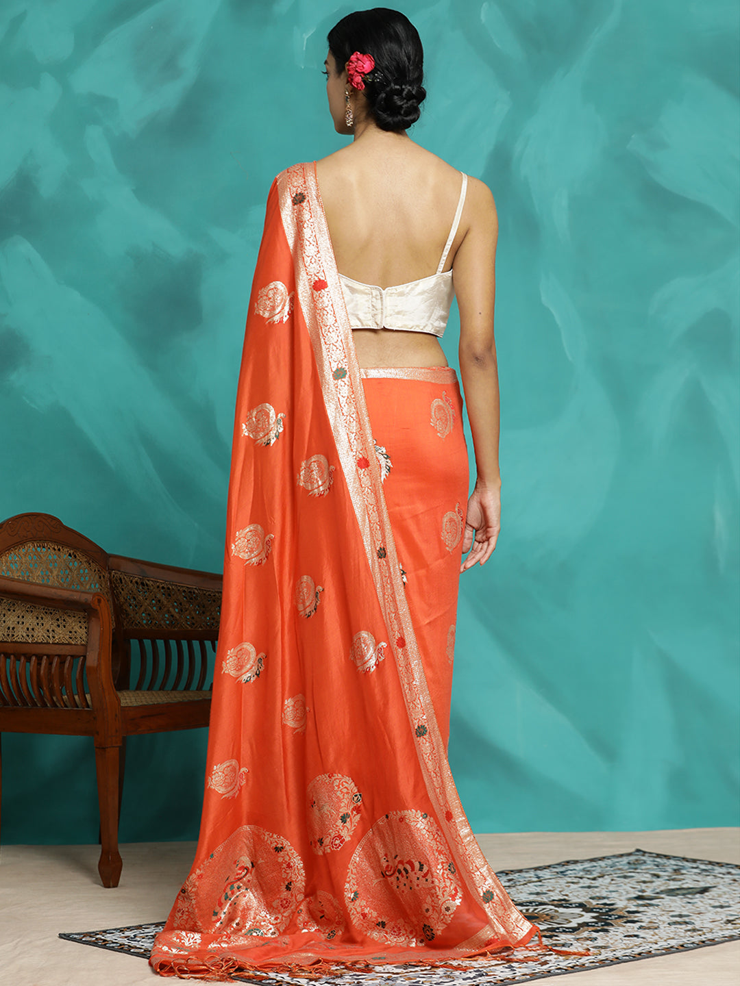 Festive Zari Woven Heavy Orange Banarasi Saree