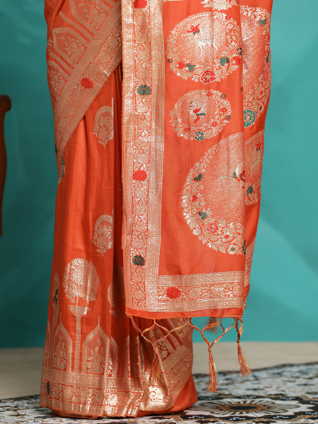 Festive Zari Woven Heavy Orange Banarasi Saree