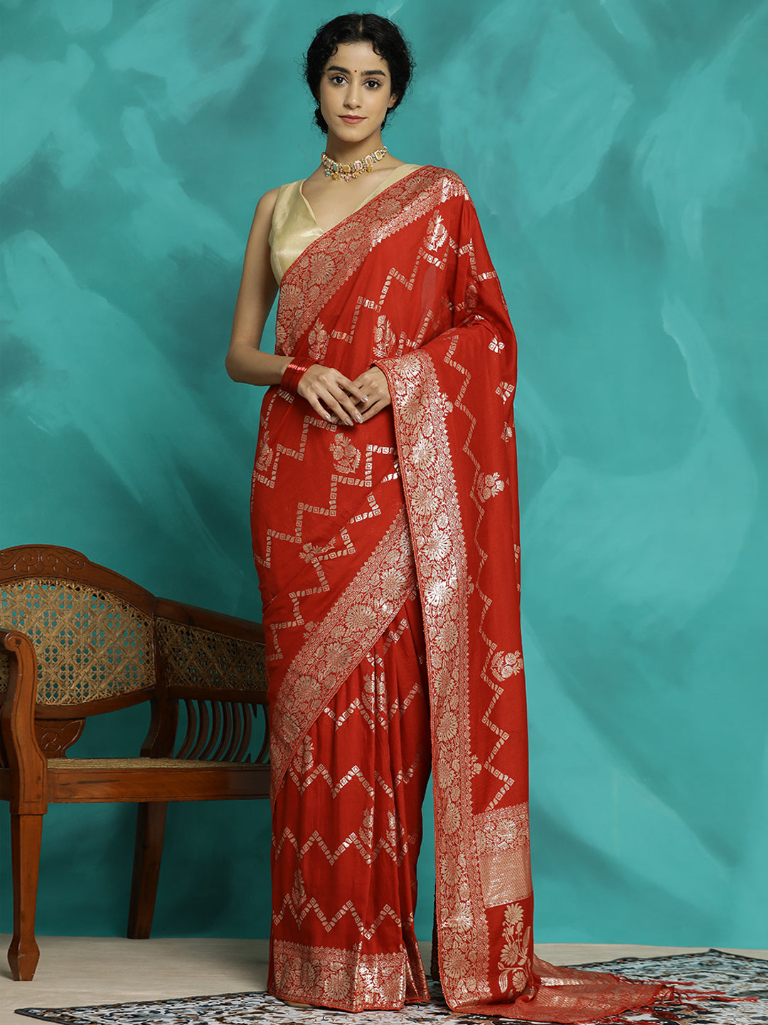 Red Zari Woven Design Heavy Banarasi Saree