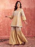 Solid A-Line Tissue Silk Kurta & Palazzos Sets