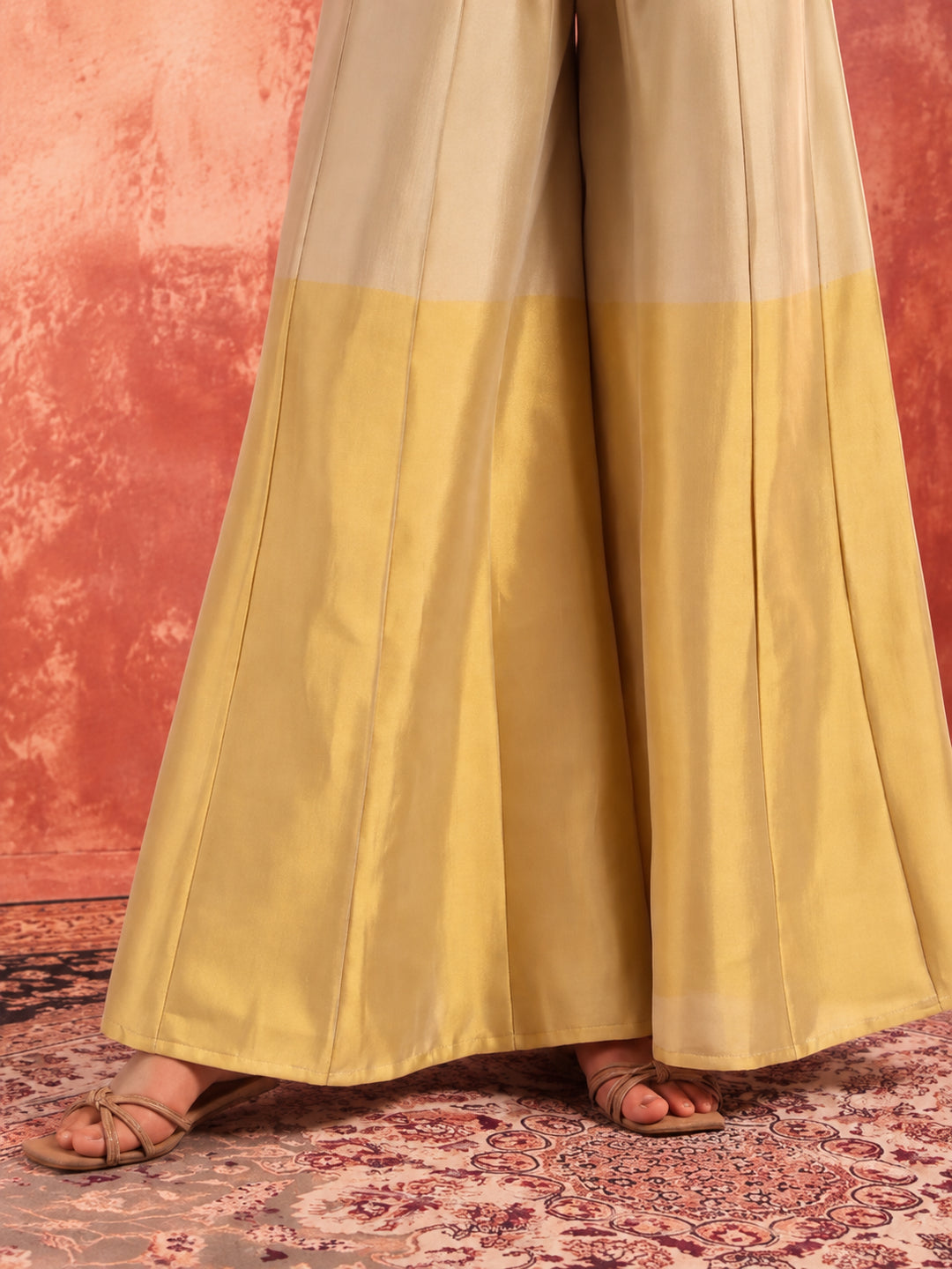 Solid A-Line Tissue Silk Kurta & Palazzos Sets