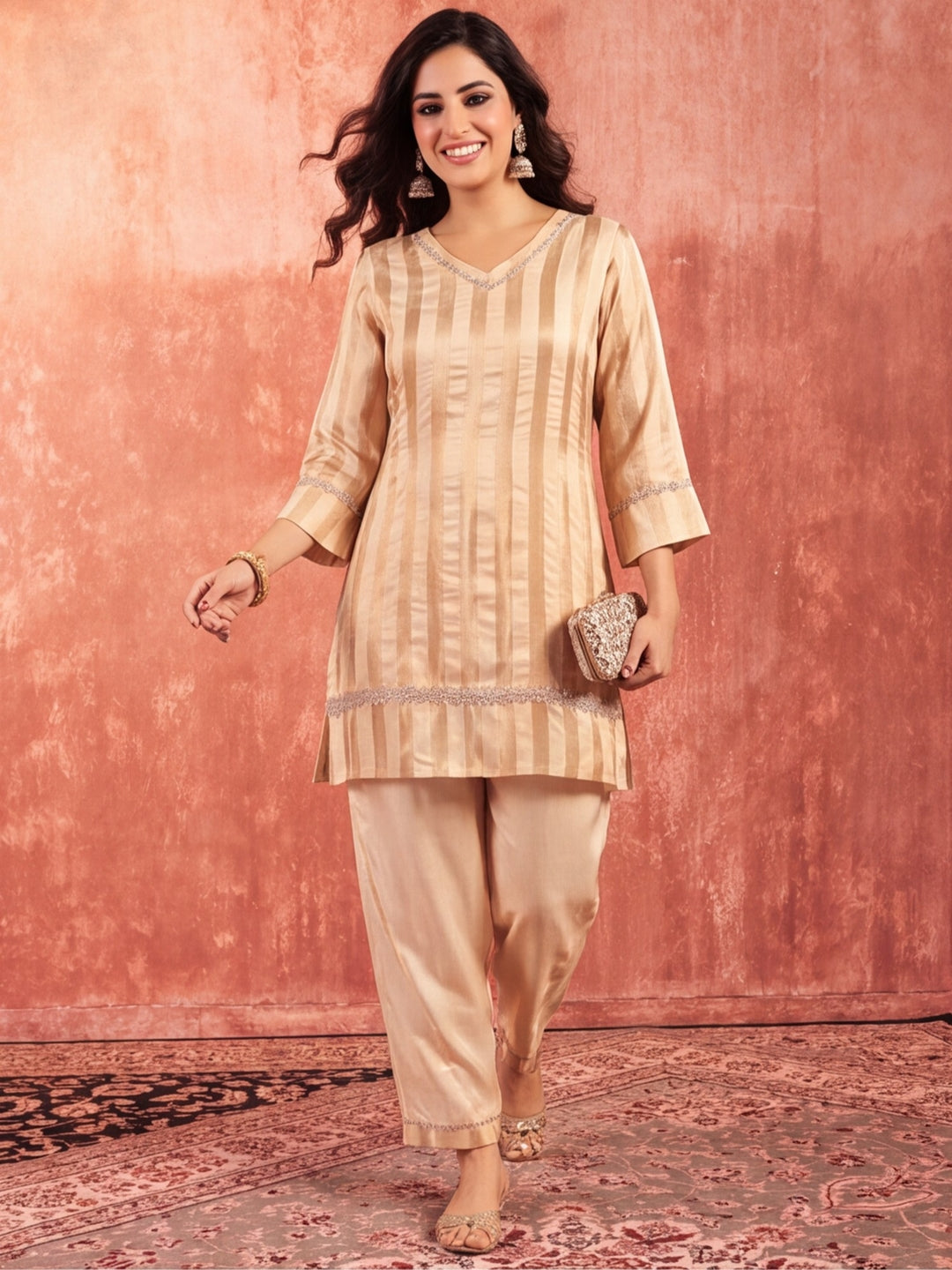 Striped Straight Viscose Kurta & Palazzos Sets