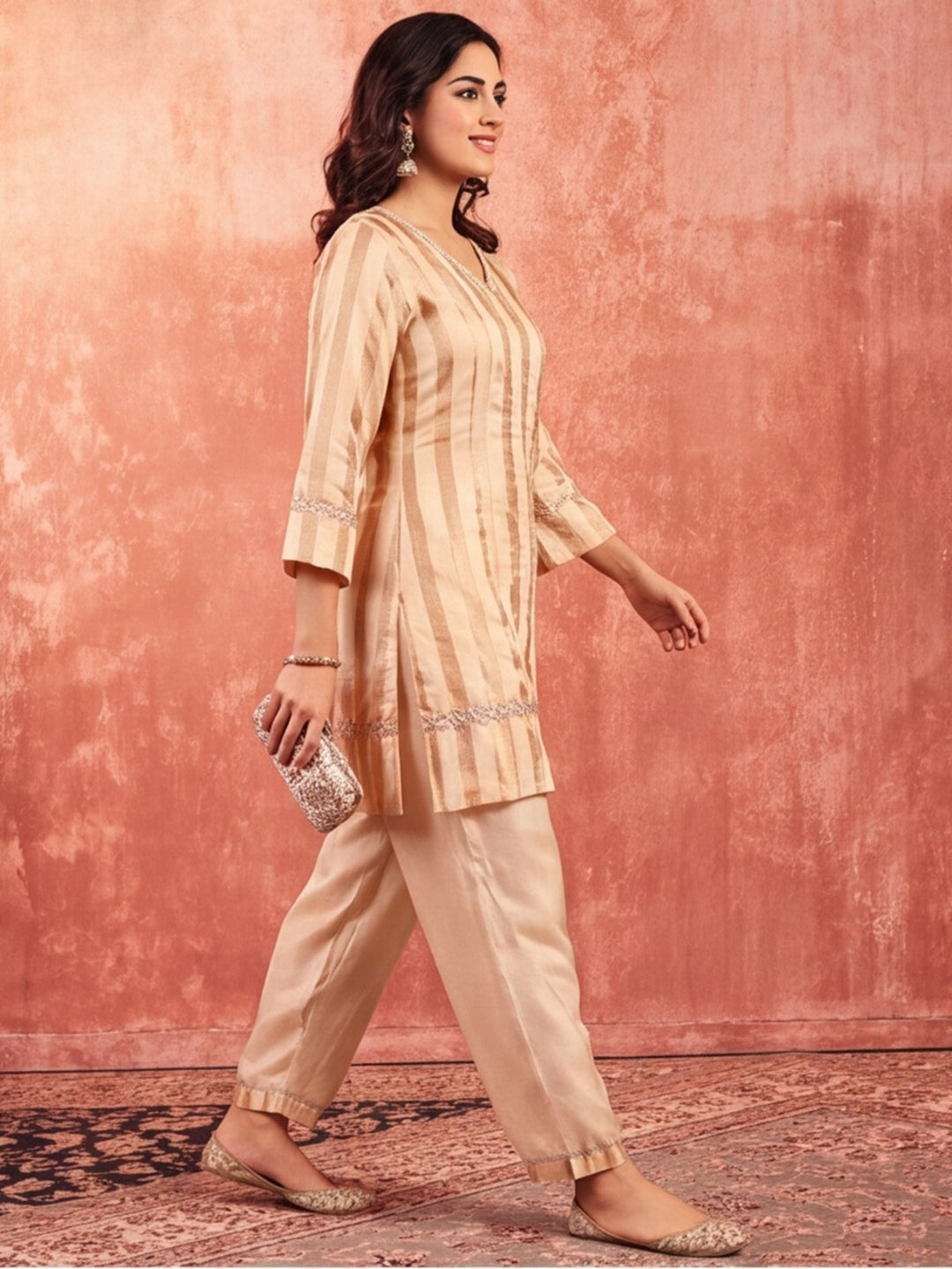 Striped Straight Viscose Kurta & Palazzos Sets