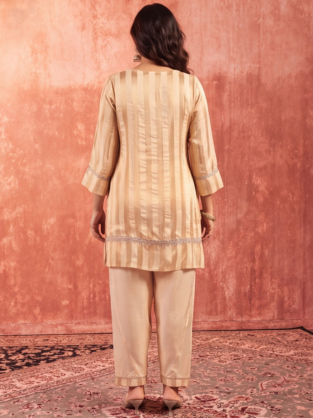 Striped Straight Viscose Kurta & Palazzos Sets