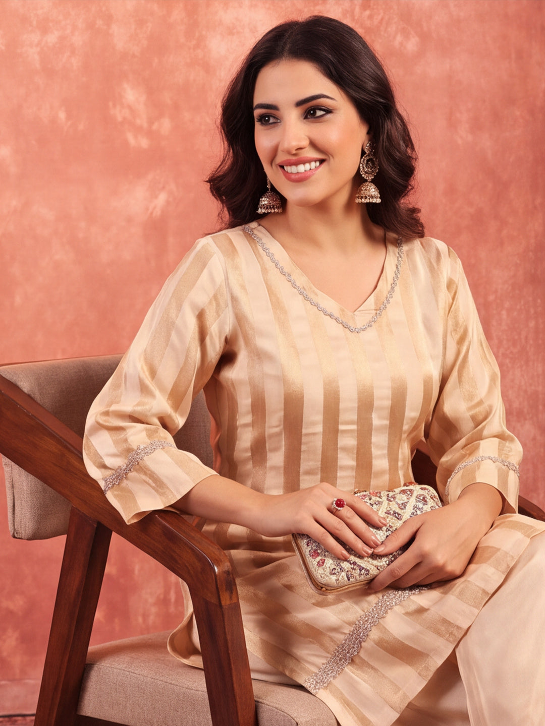 Striped Straight Viscose Kurta & Palazzos Sets