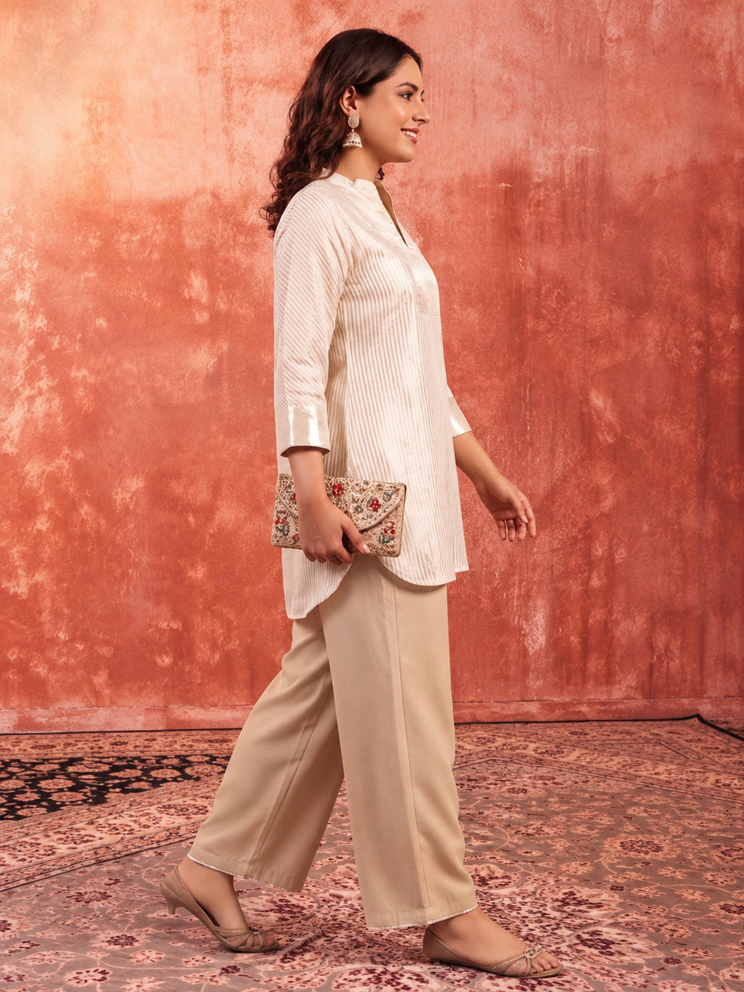 Striped Straight Viscose Kurta & Palazzos Sets