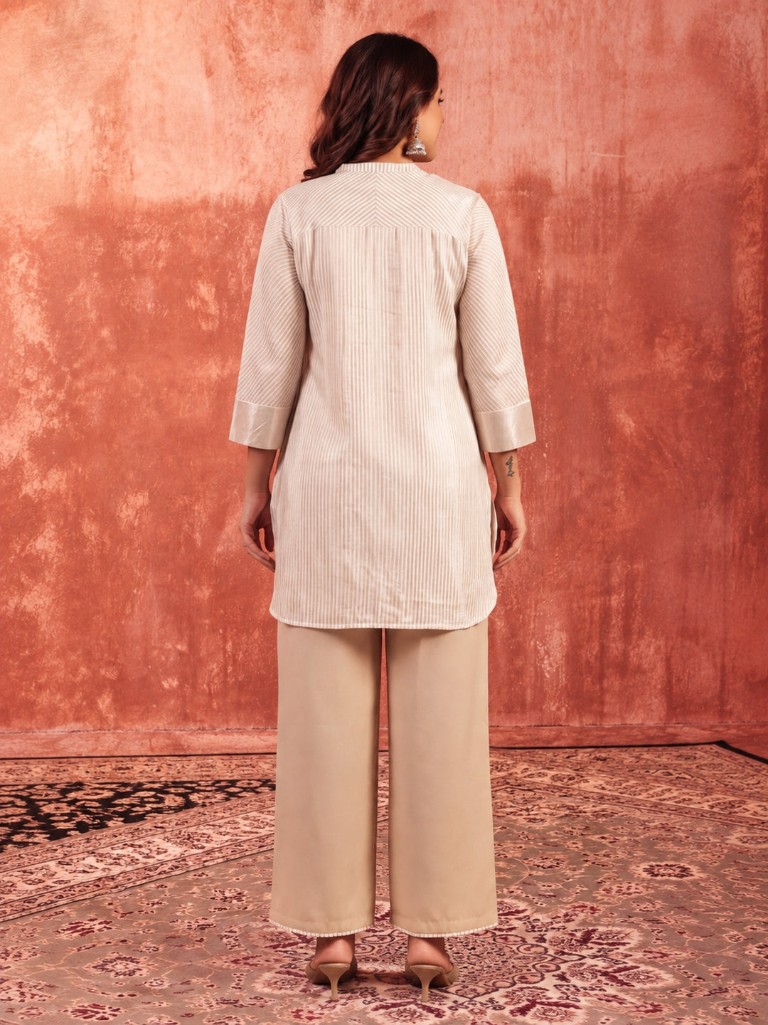 Striped Straight Viscose Kurta & Palazzos Sets