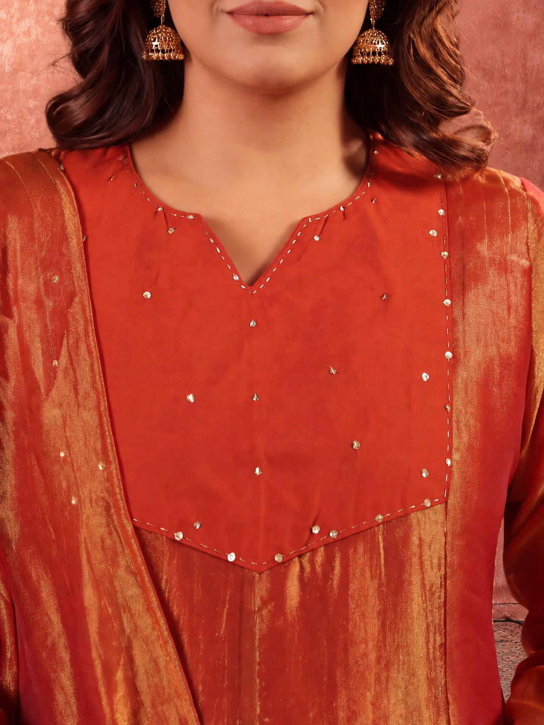 Solid A-Line Tissue Silk Kurta & Palazzos Sets