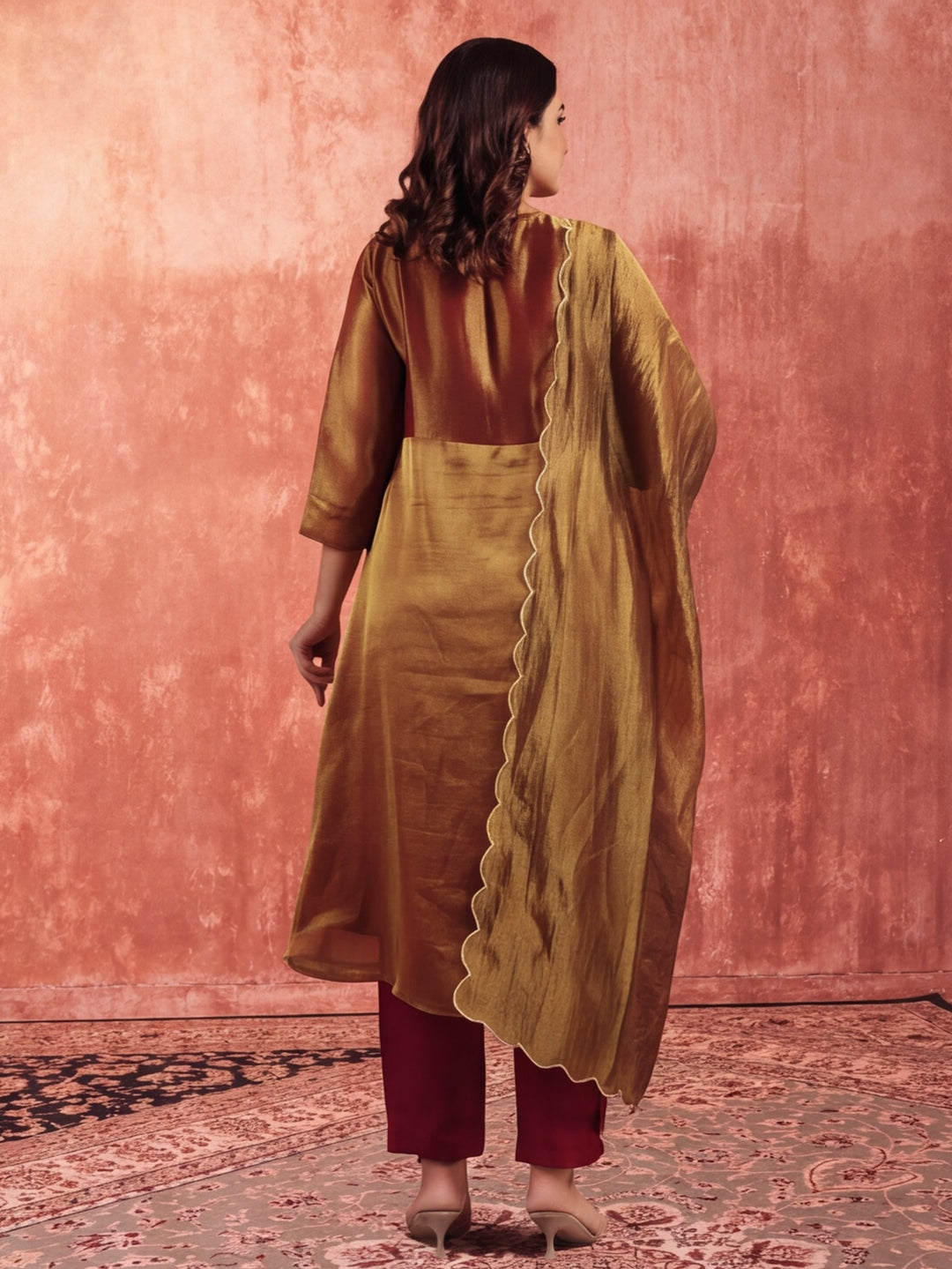 Solid A-Line Tissue Silk Kurta & Palazzos Sets