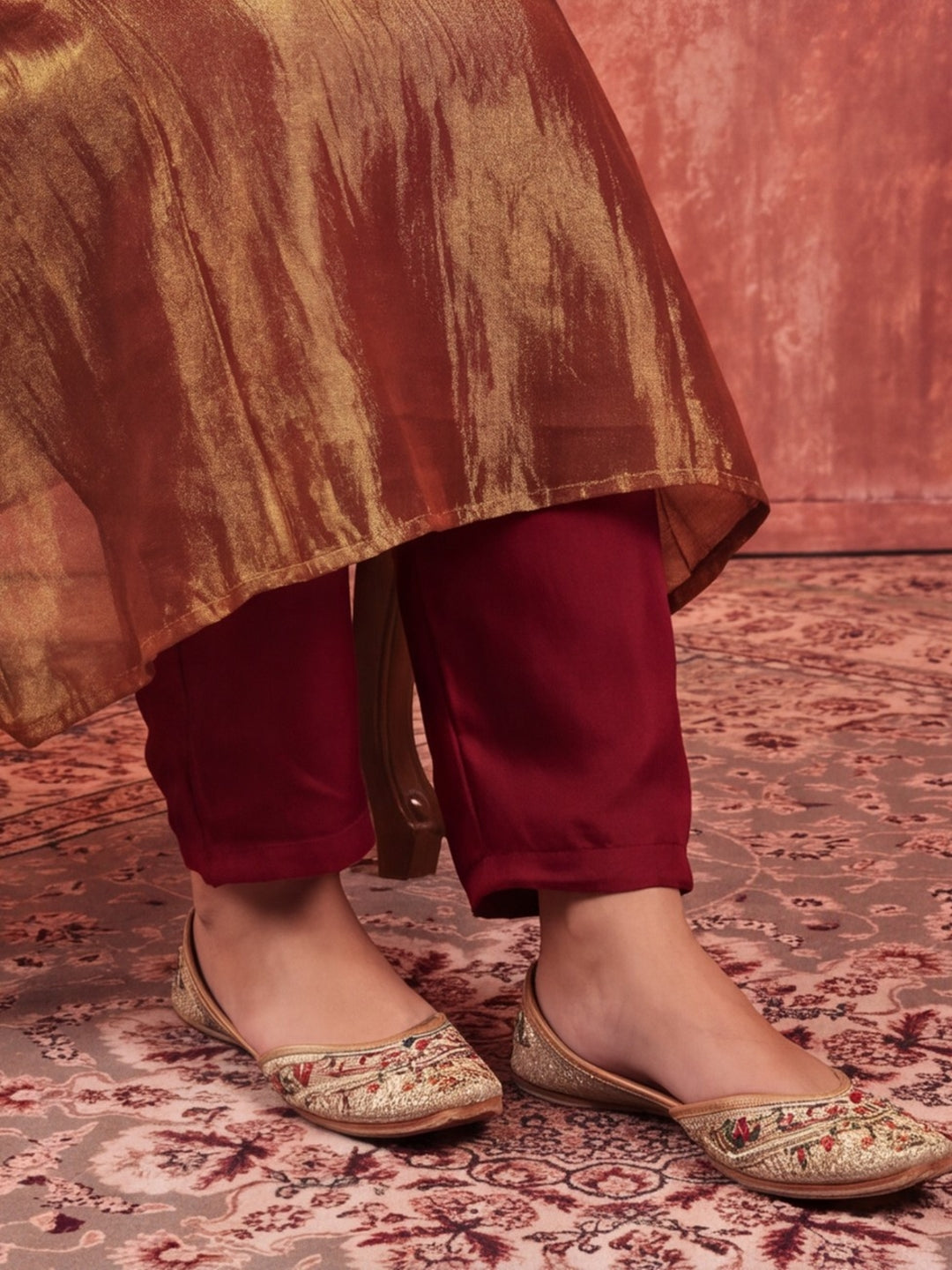 Solid A-Line Tissue Silk Kurta & Palazzos Sets