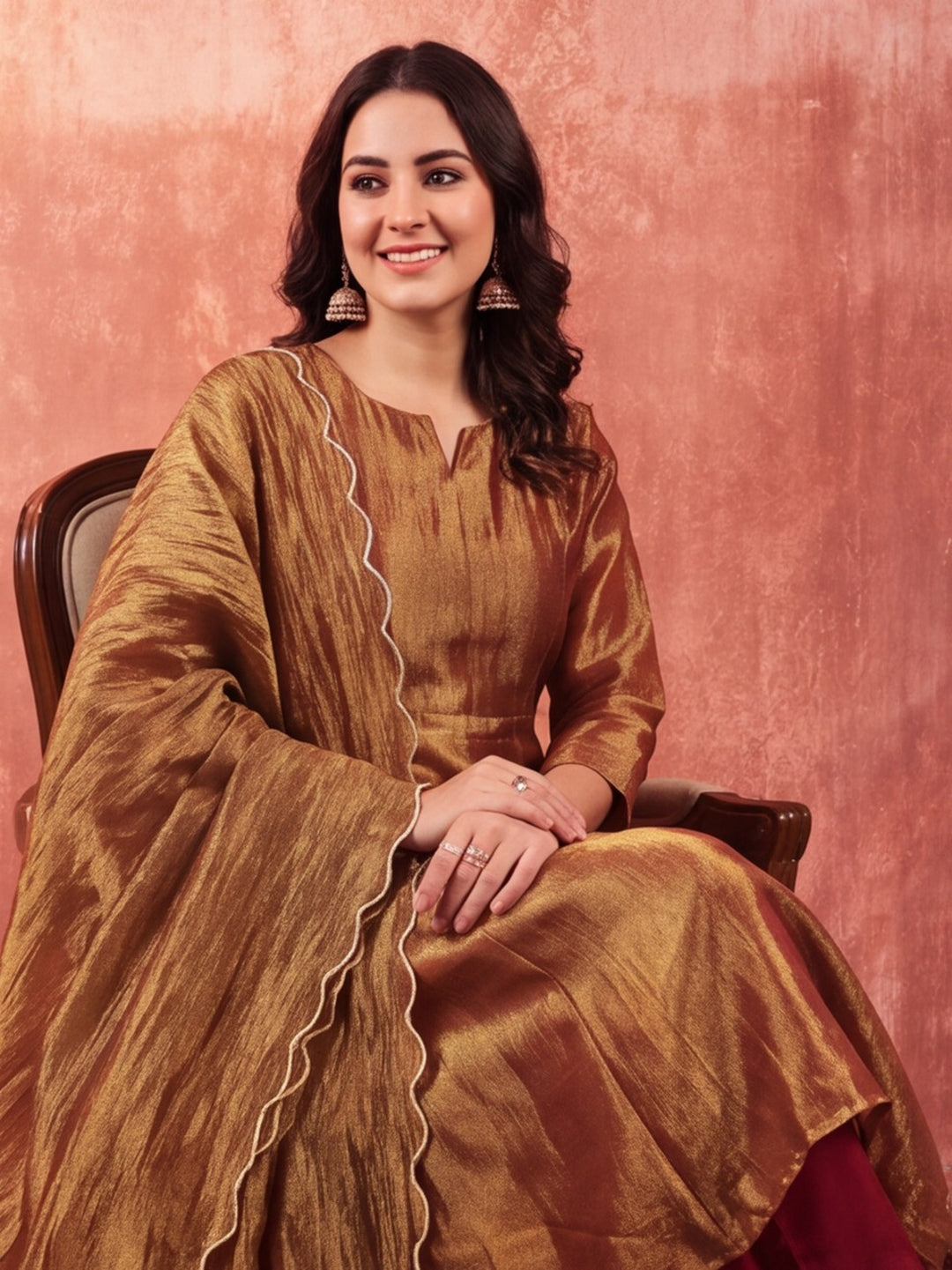 Solid A-Line Tissue Silk Kurta & Palazzos Sets