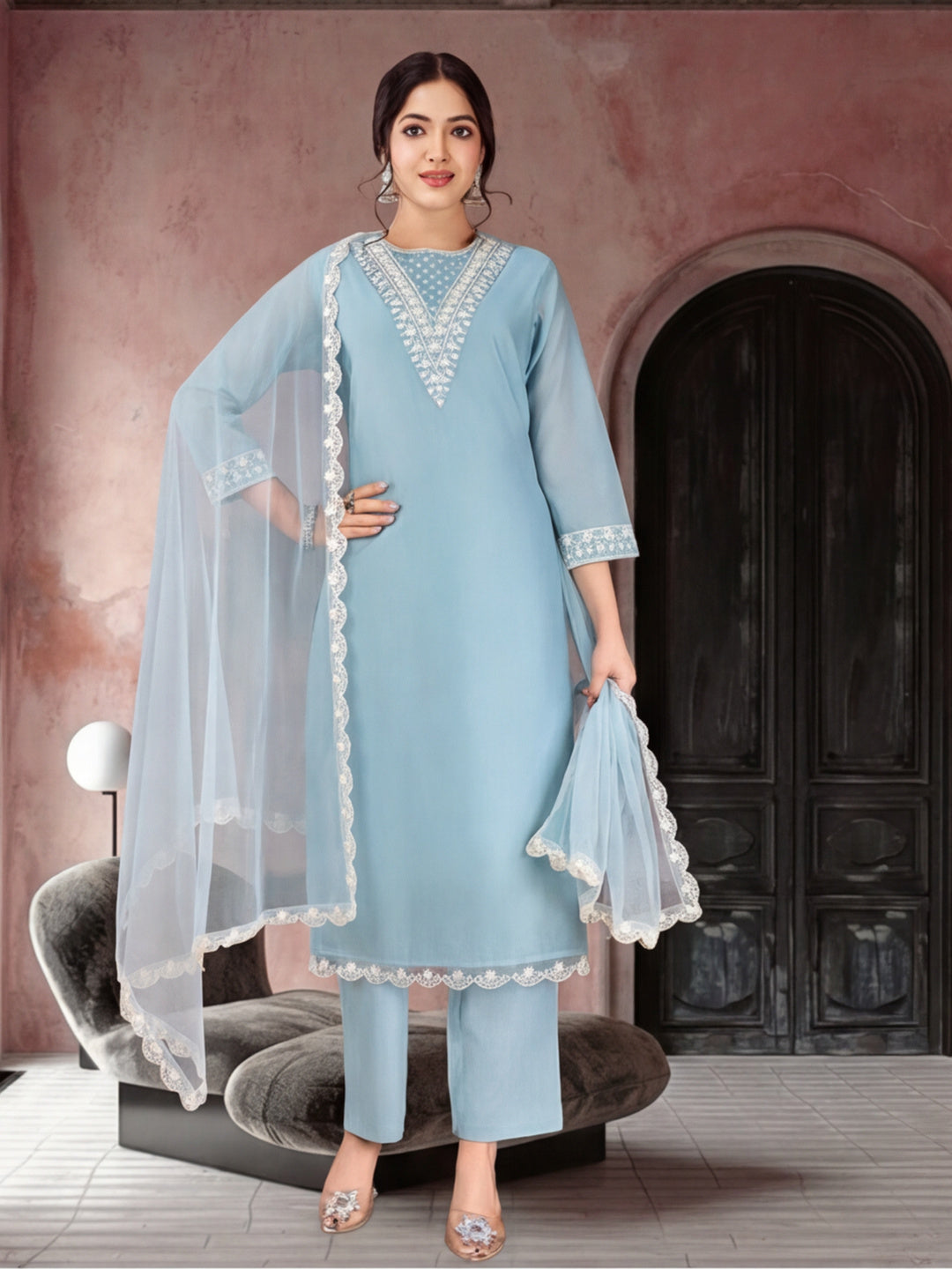 Kurta With Pant & Dupatta Ethnic Kurta Set For Women