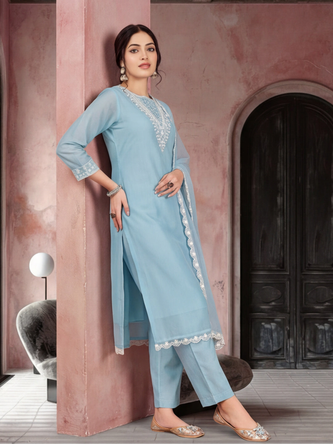 Kurta With Pant & Dupatta Ethnic Kurta Set For Women