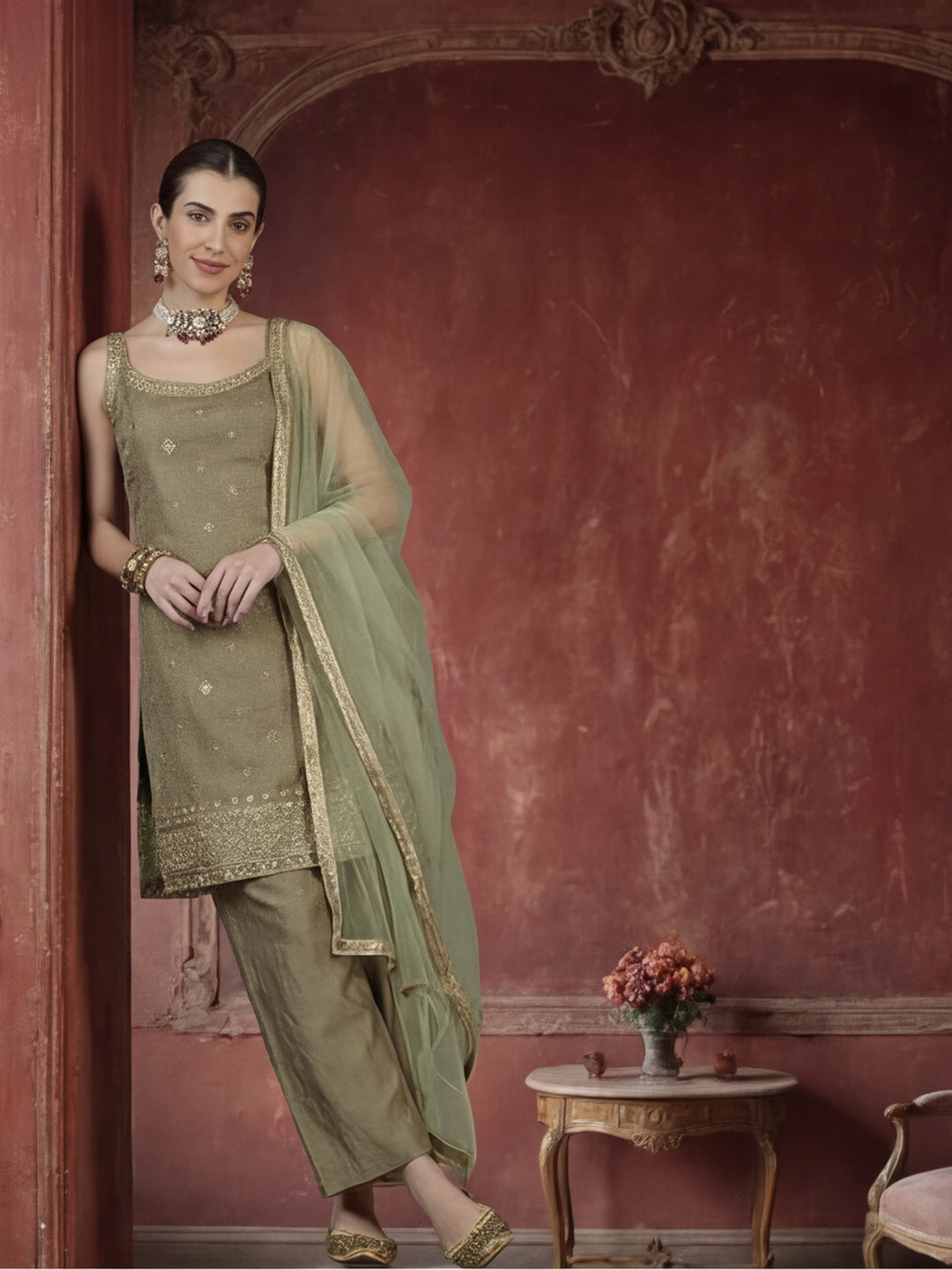 Kurta With Pant & Dupatta Ethnic Kurta Set For Women