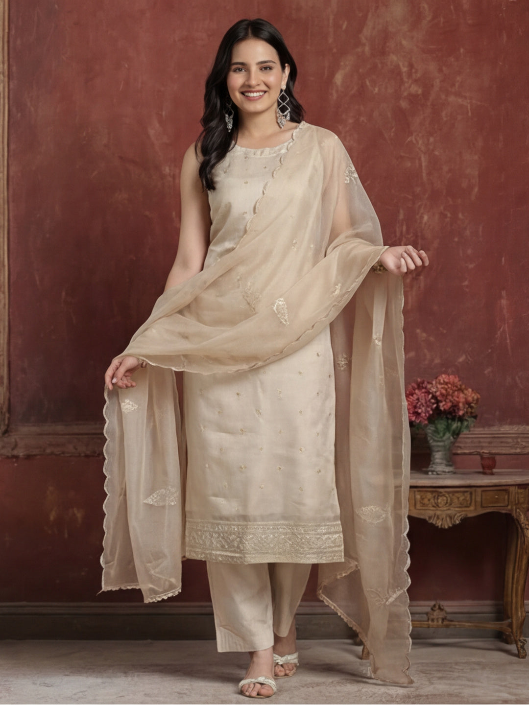 Kurta With Pant & Dupatta Ethnic Kurta Set For Women