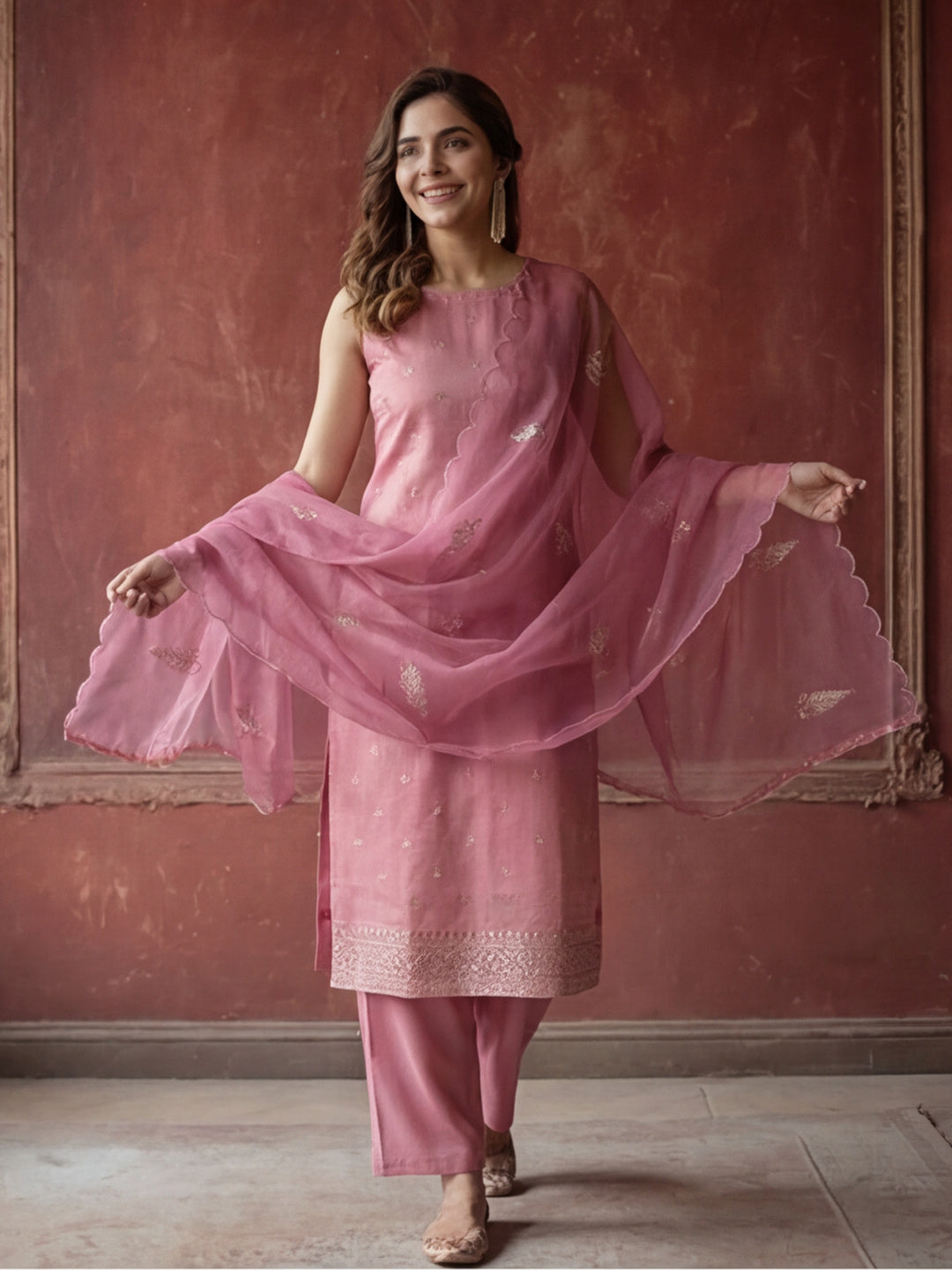 Kurta With Pant & Dupatta Ethnic Kurta Set For Women