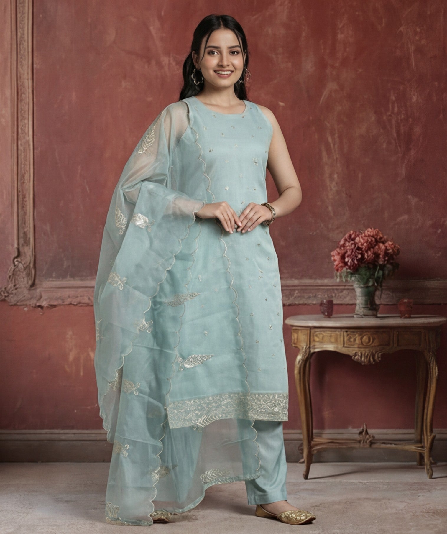 Kurta With Pant & Dupatta Ethnic Kurta Set For Women