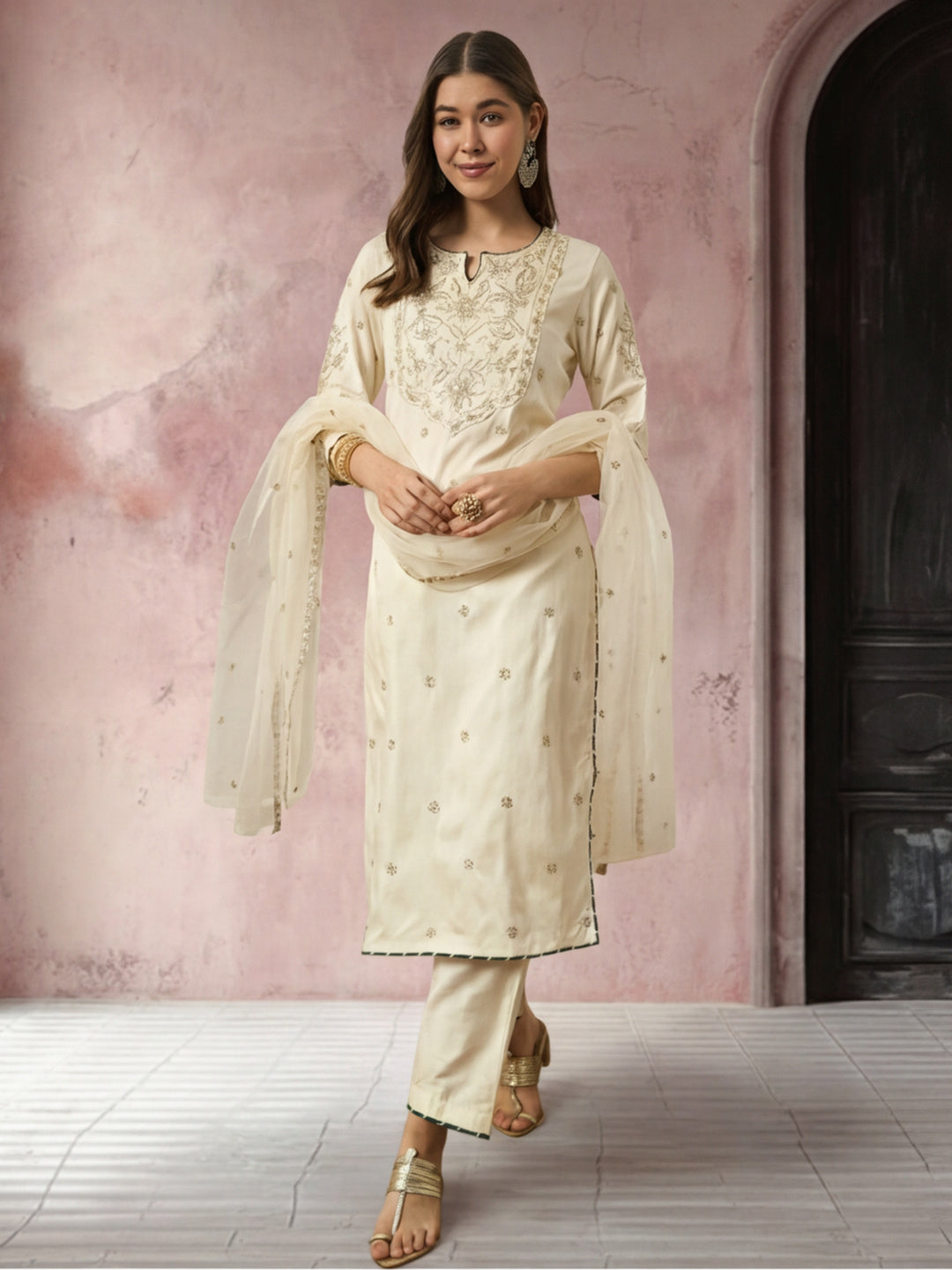 Kurta With Pant & Dupatta Ethnic Kurta Set For Women