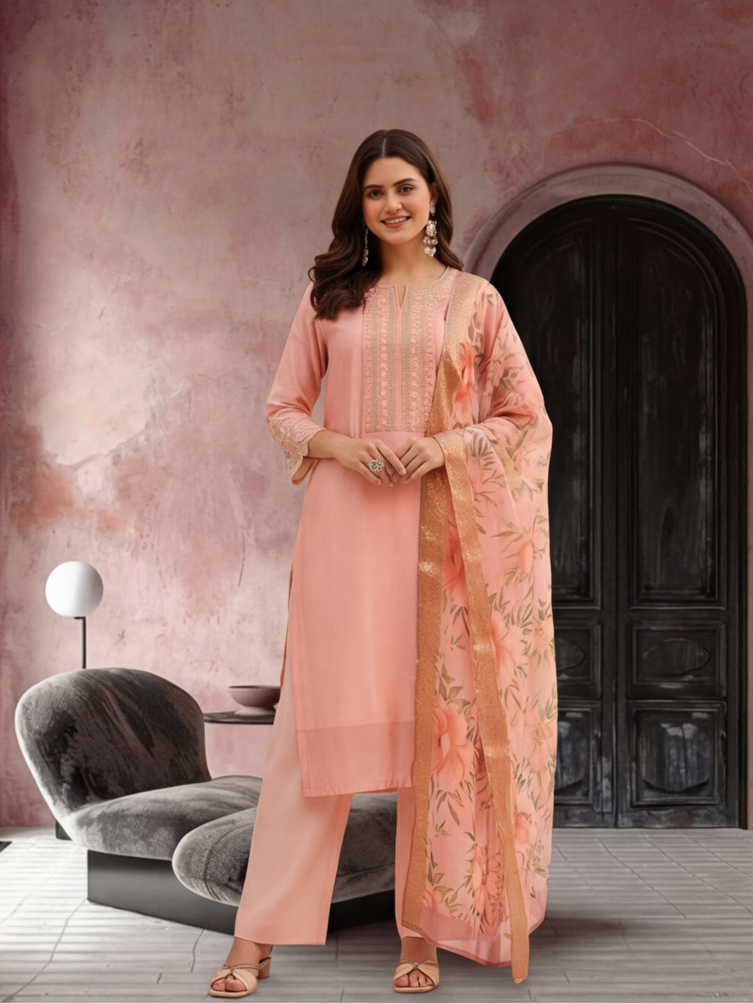 Kurta With Pant & Dupatta Ethnic Kurta Set For Women