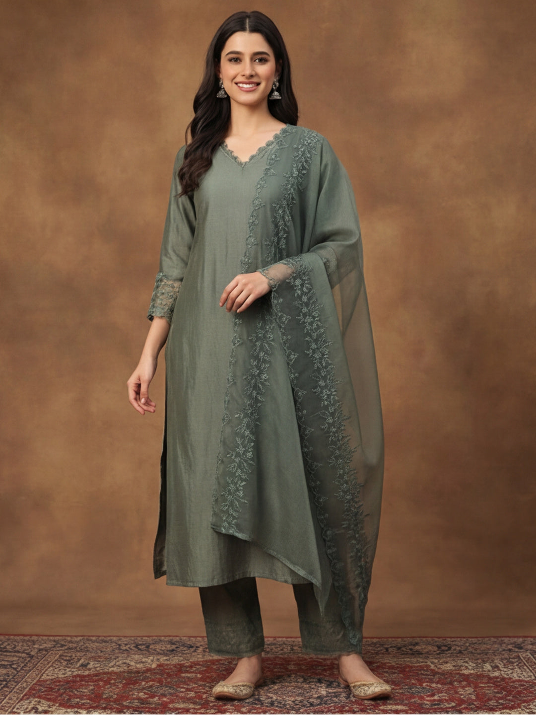 Kurta With Pant & Dupatta Ethnic Kurta Set For Women