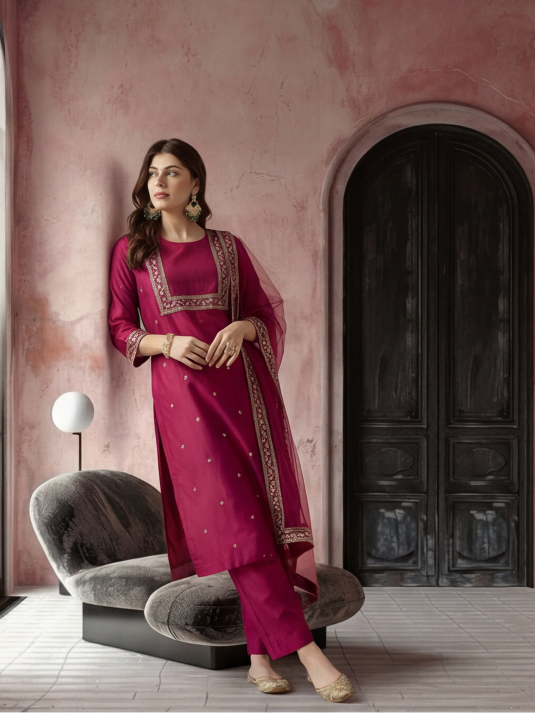 Kurta With Pant & Dupatta Ethnic Kurta Set For Women