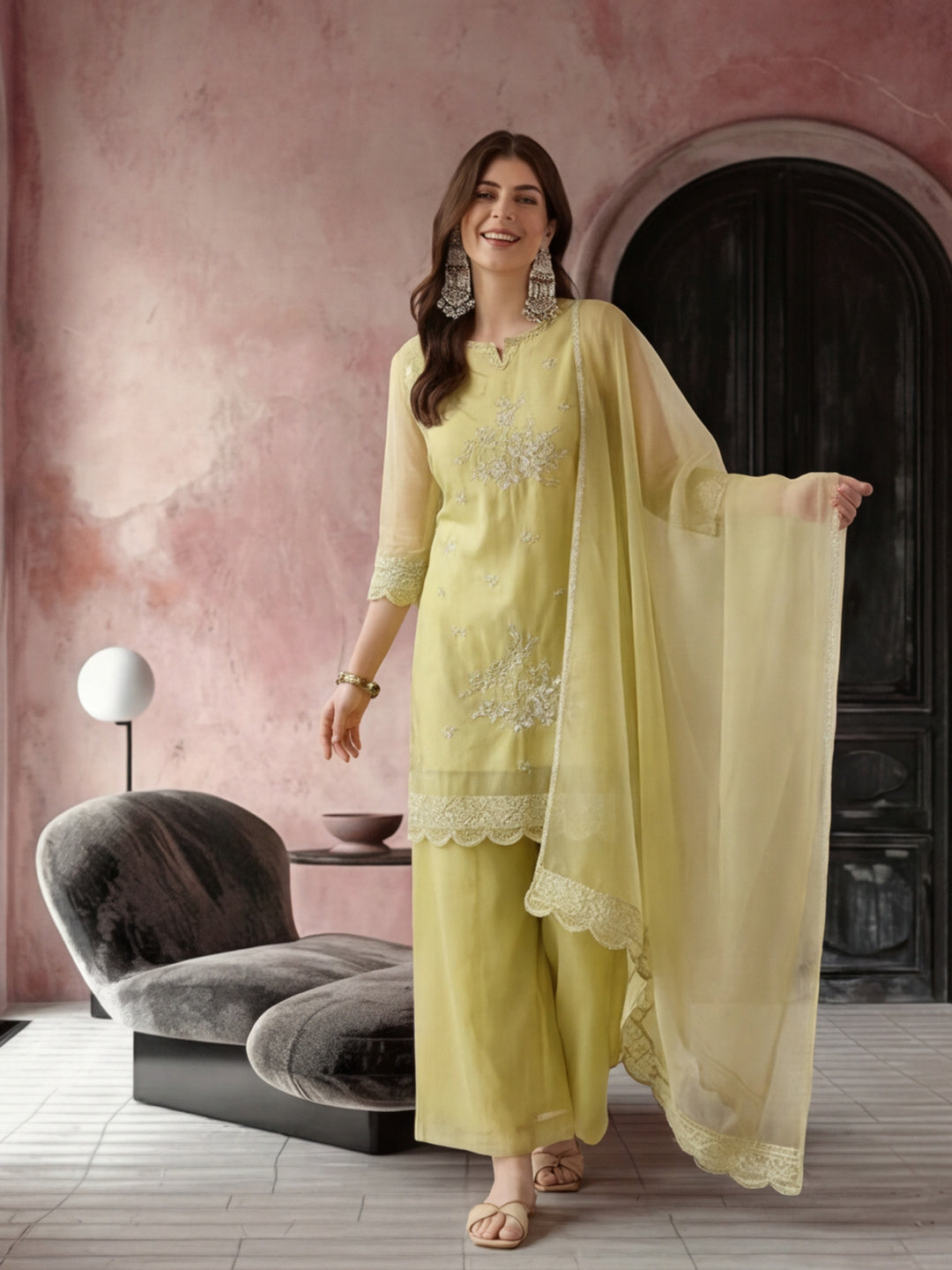 Kurta With Pant & Dupatta Ethnic Kurta Set For Women