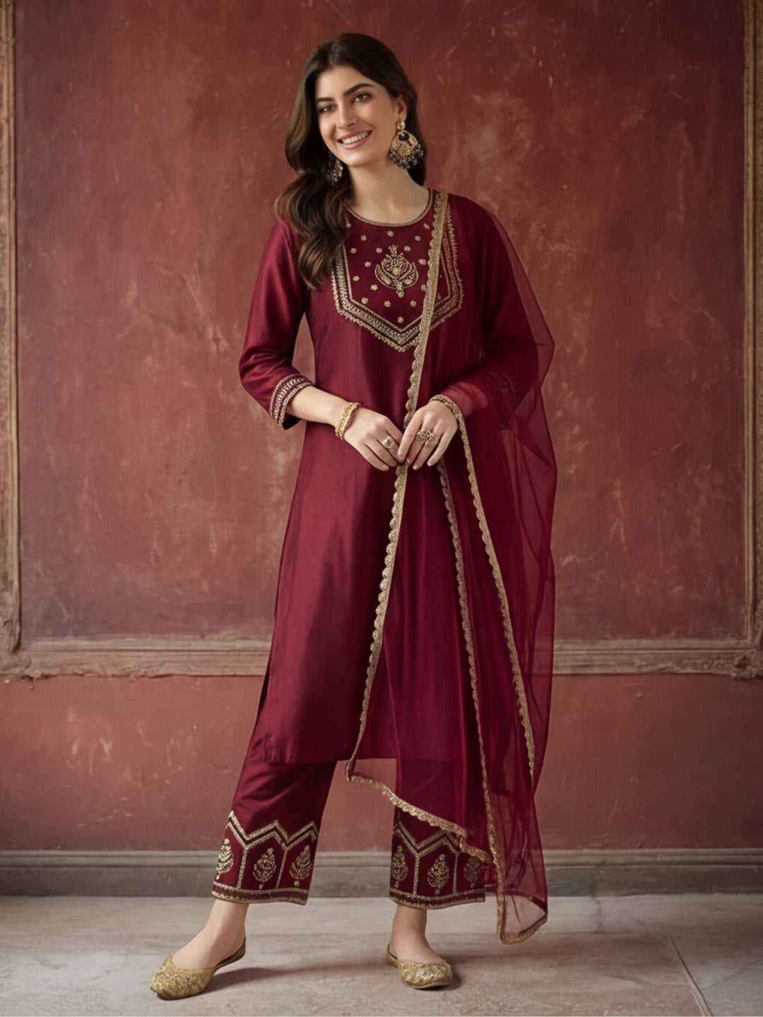 Kurta With Pant & Dupatta Ethnic Kurta Set For Women