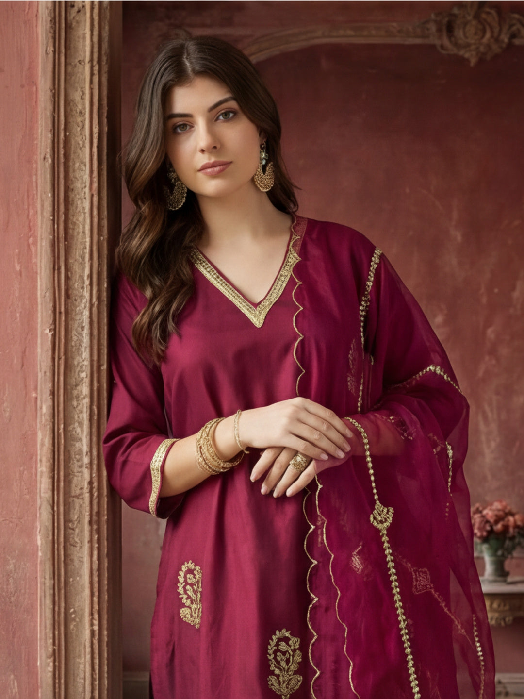 Kurta With Pant & Dupatta Ethnic Kurta Set For Women