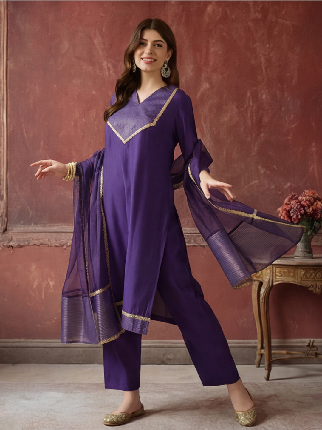 Kurta With Pant & Dupatta Ethnic Kurta Set For Women