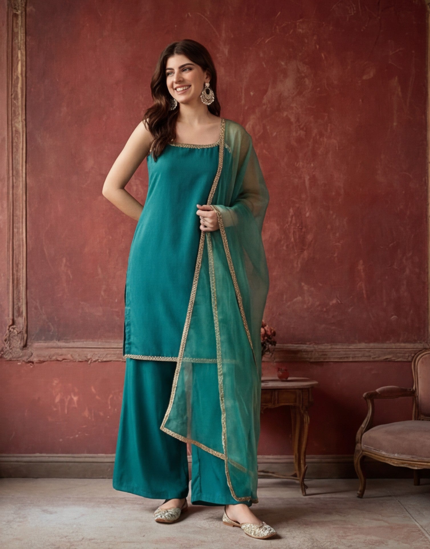 Kurta With Pant & Dupatta Ethnic Kurta Set For Women