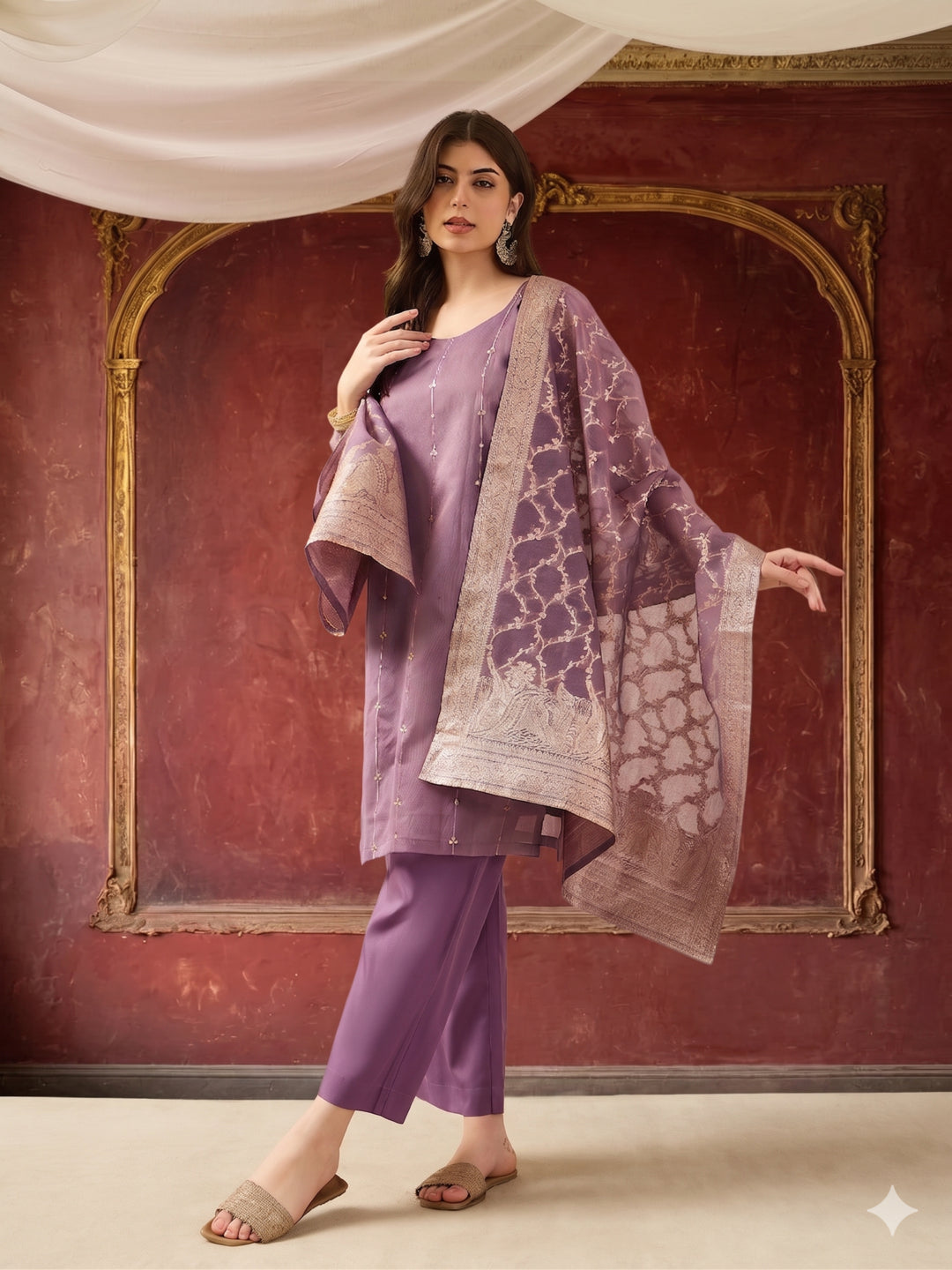 Kurta With Pant & Dupatta Ethnic Kurta Set For Women