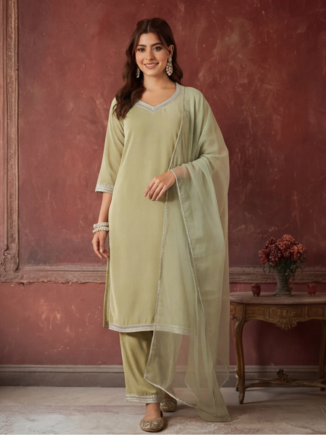 Kurta With Pant & Dupatta Ethnic Kurta Set For Women