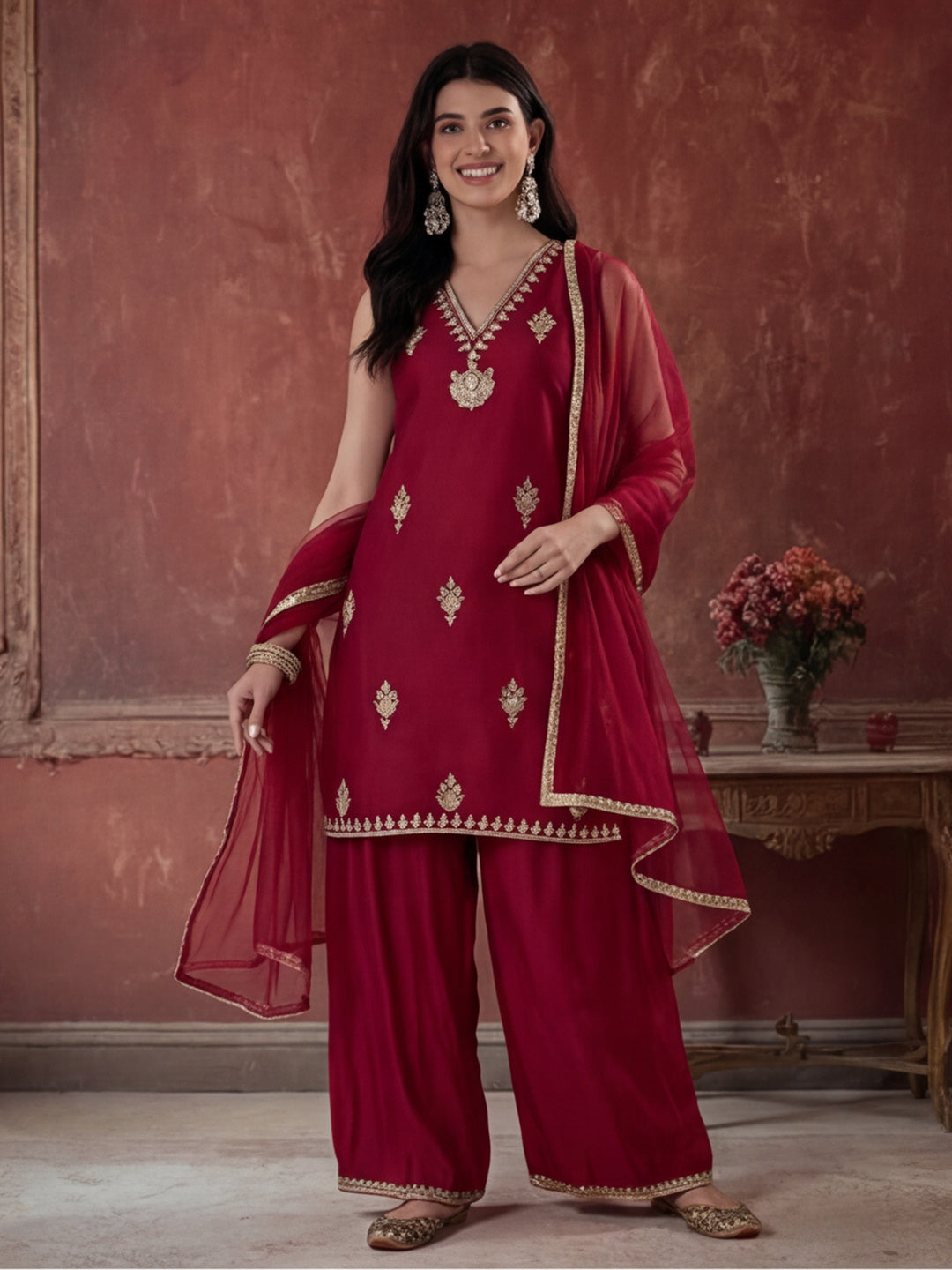 Kurta With Pant & Dupatta Ethnic Kurta Set For Women