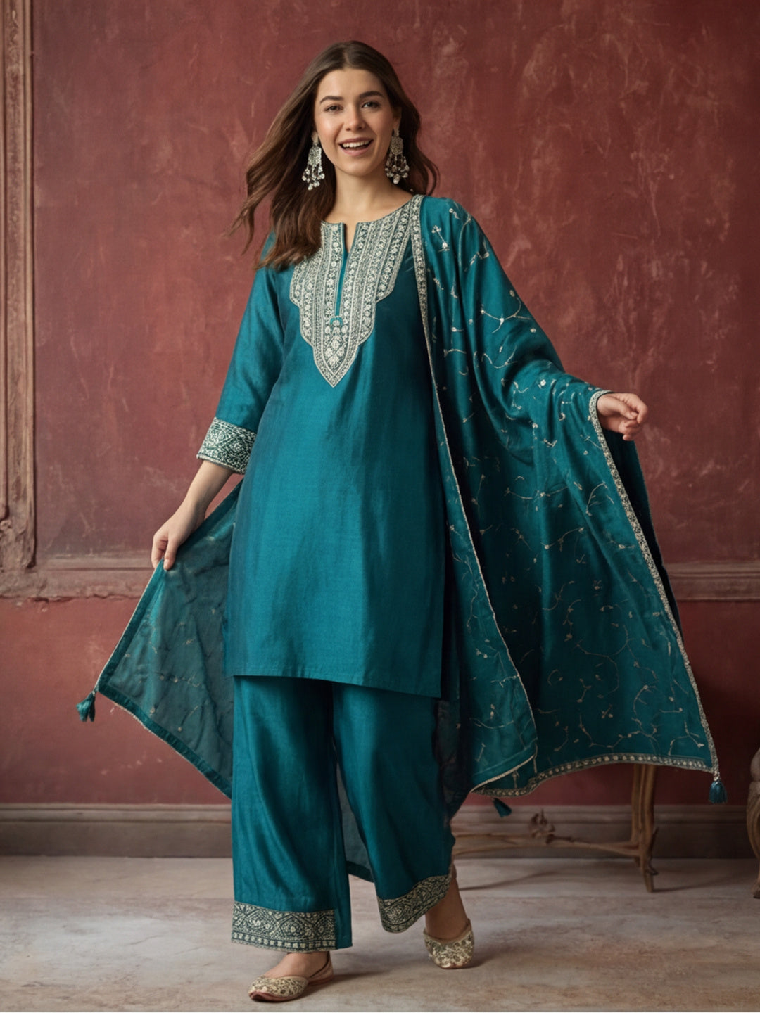 Kurta With Pant & Dupatta Ethnic Kurta Set For Women