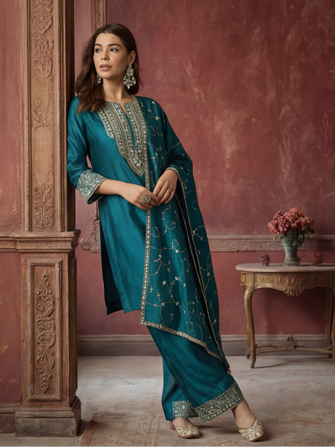 Kurta With Pant & Dupatta Ethnic Kurta Set For Women