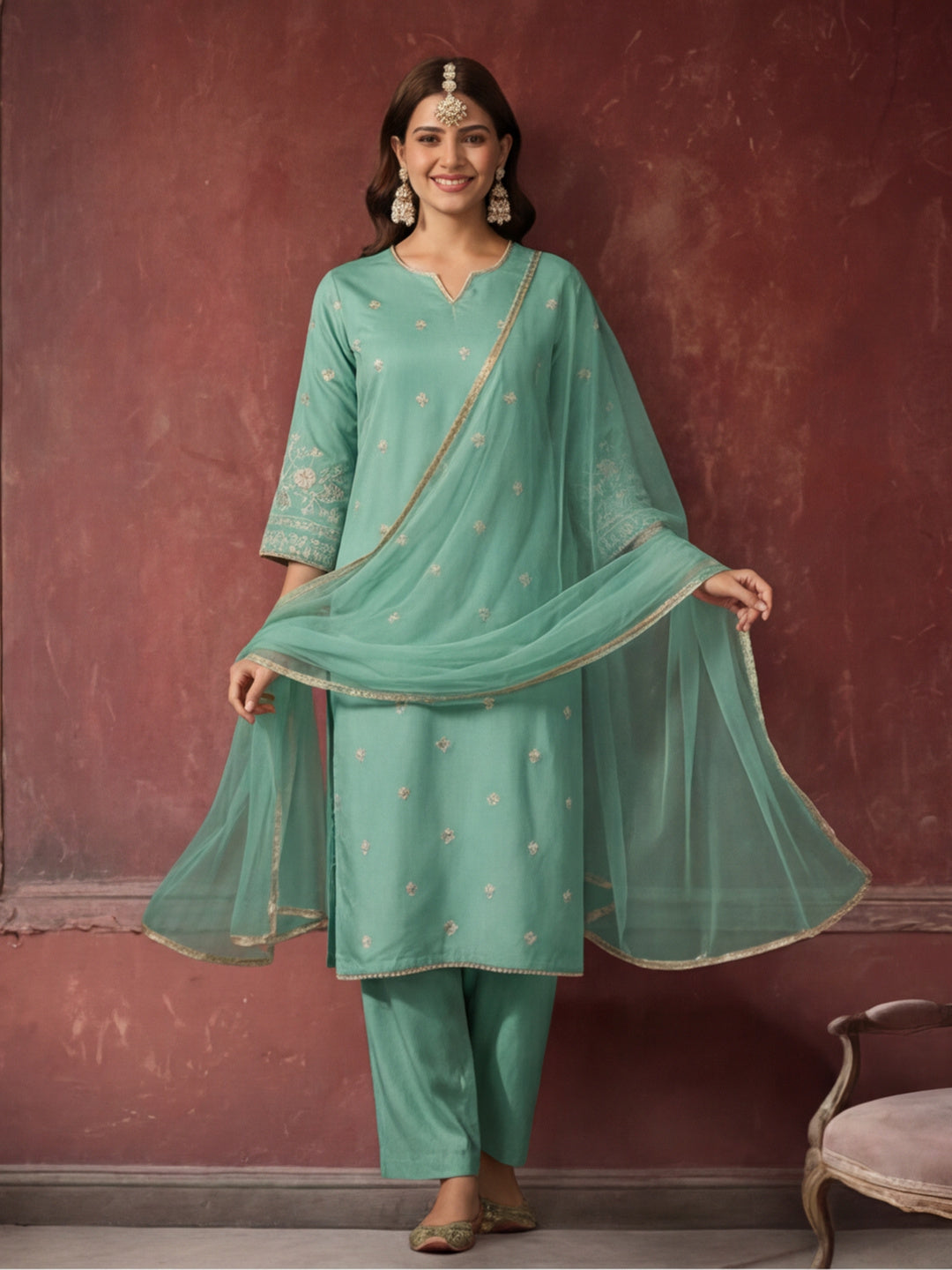 Kurta With Pant & Dupatta Ethnic Kurta Set For Women
