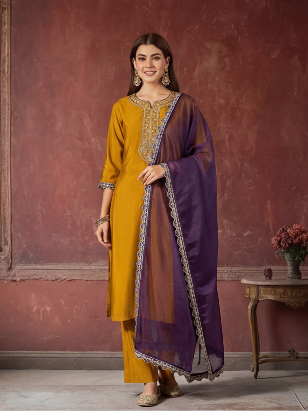 Kurta With Pant & Dupatta Ethnic Kurta Set For Women