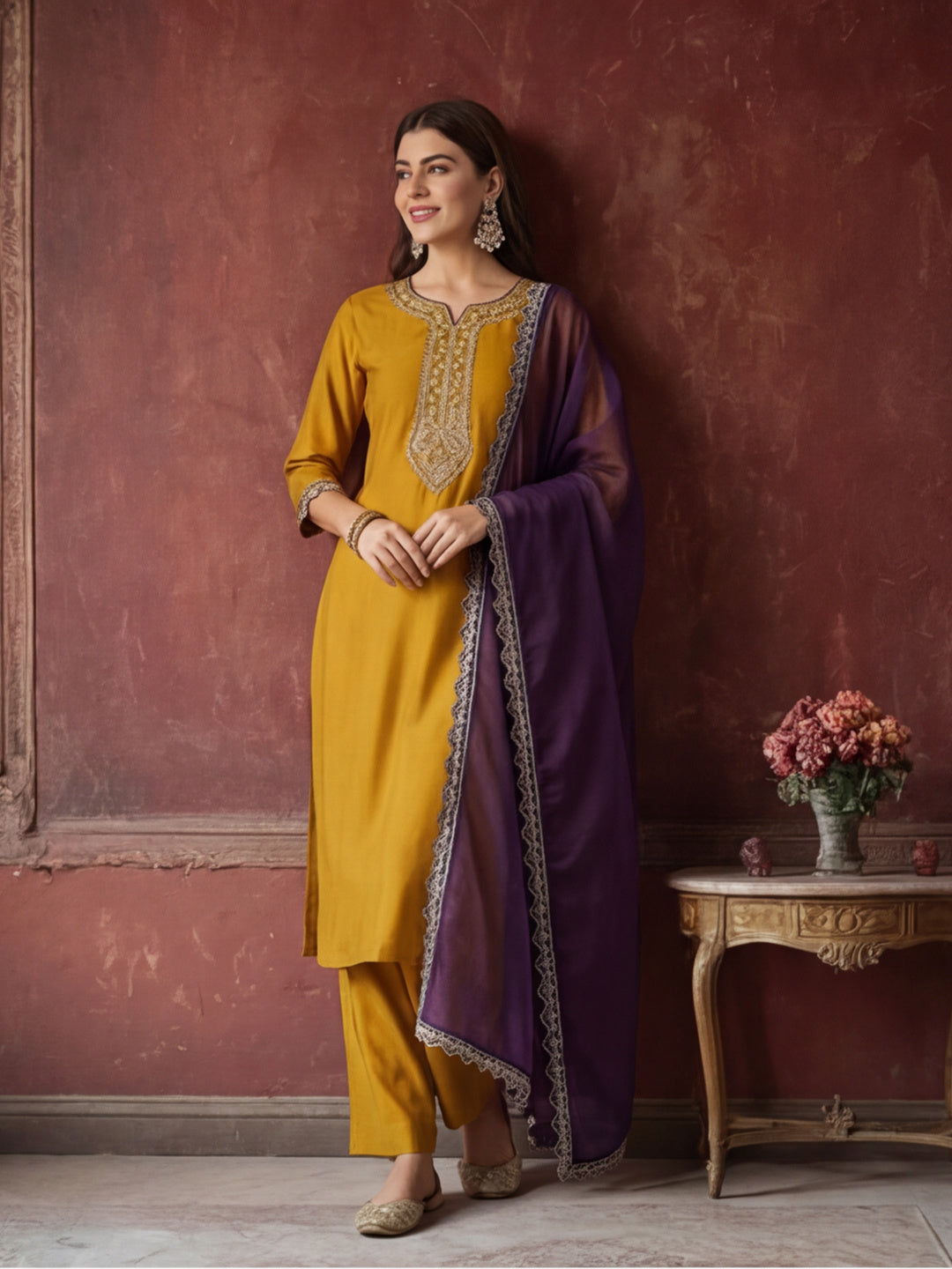 Kurta With Pant & Dupatta Ethnic Kurta Set For Women