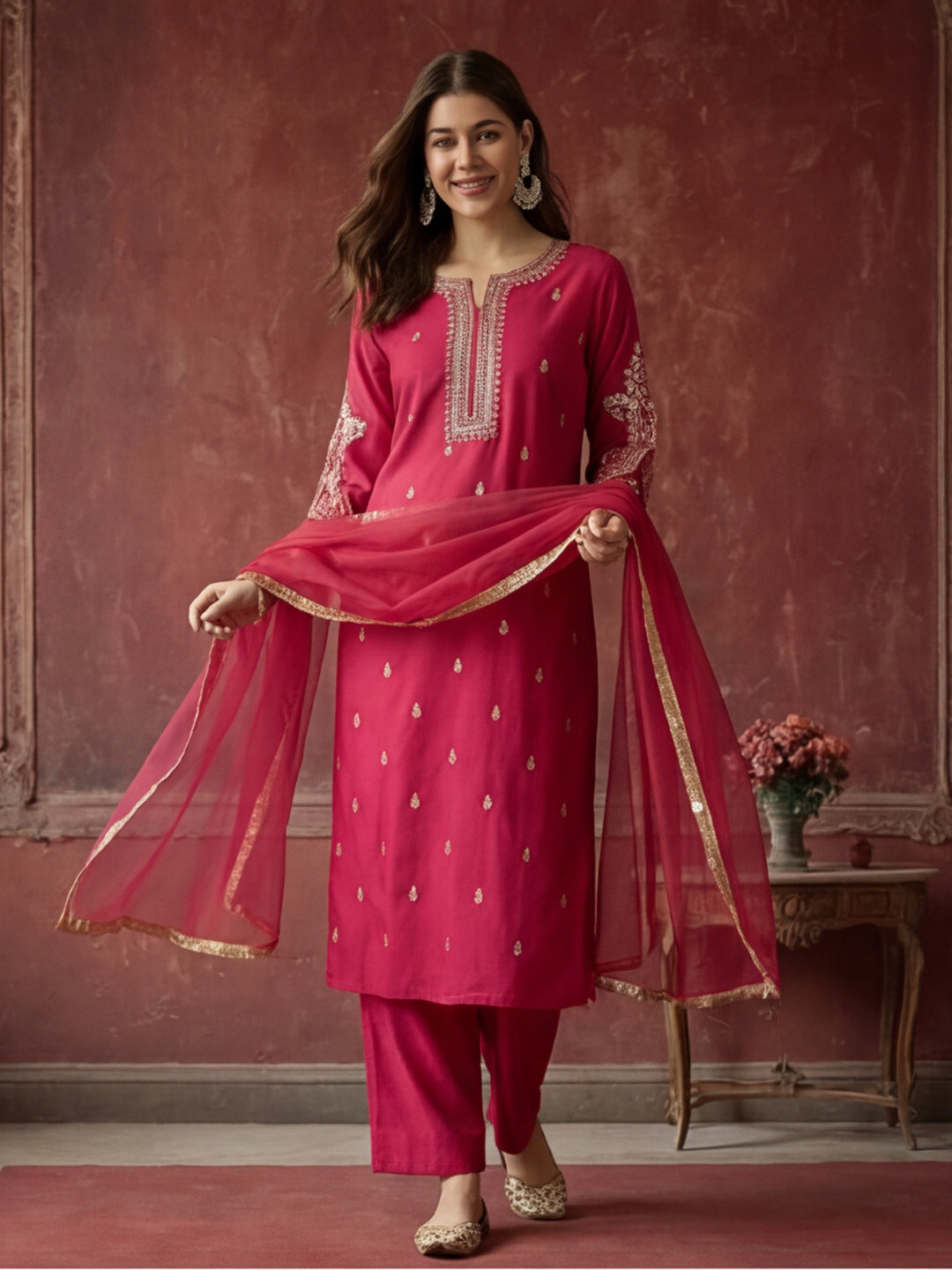 Kurta With Pant & Dupatta Ethnic Kurta Set For Women
