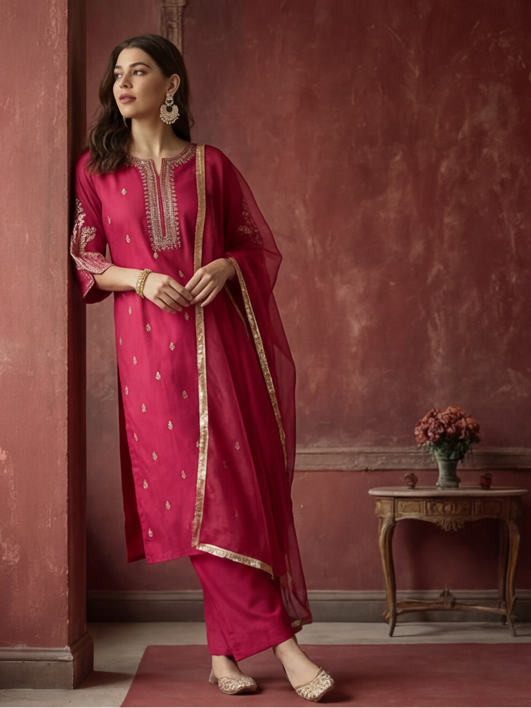 Kurta With Pant & Dupatta Ethnic Kurta Set For Women