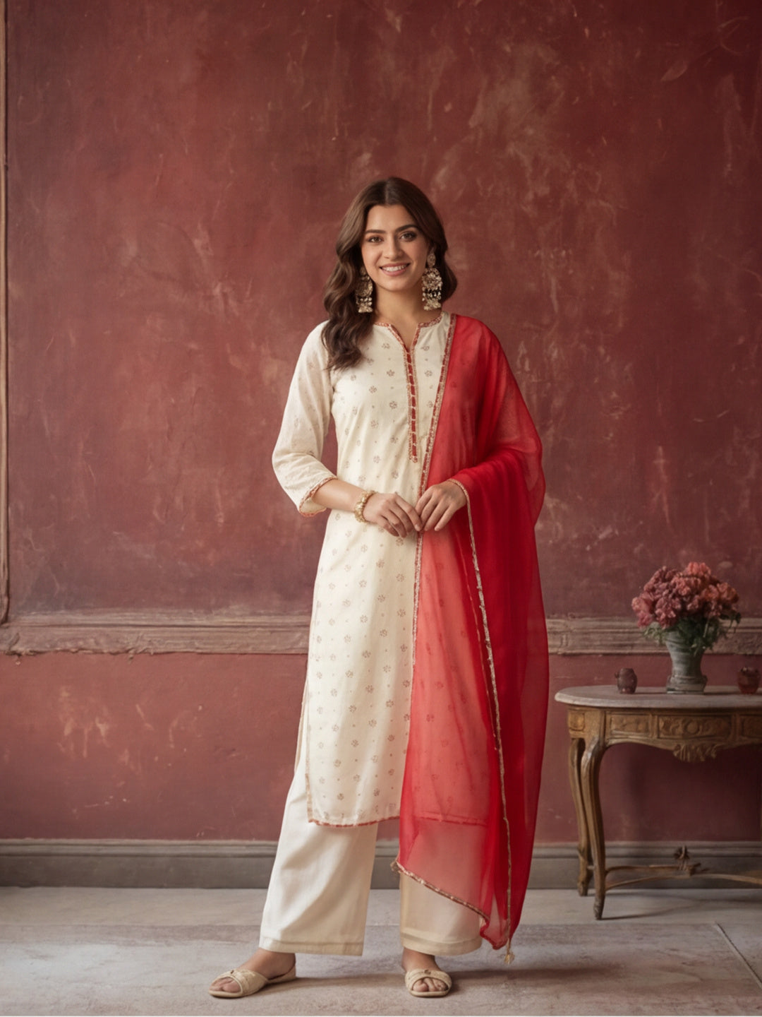 Kurta With Pant & Dupatta Ethnic Kurta Set For Women