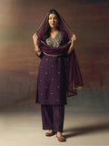 Embroidered Silk Blend Kurta pant & Organza Dupatta Set For Women